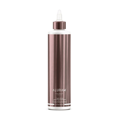 Aluram High Shine Glossing Treatment bottle with pump, glossy dark brown, 9.75 oz