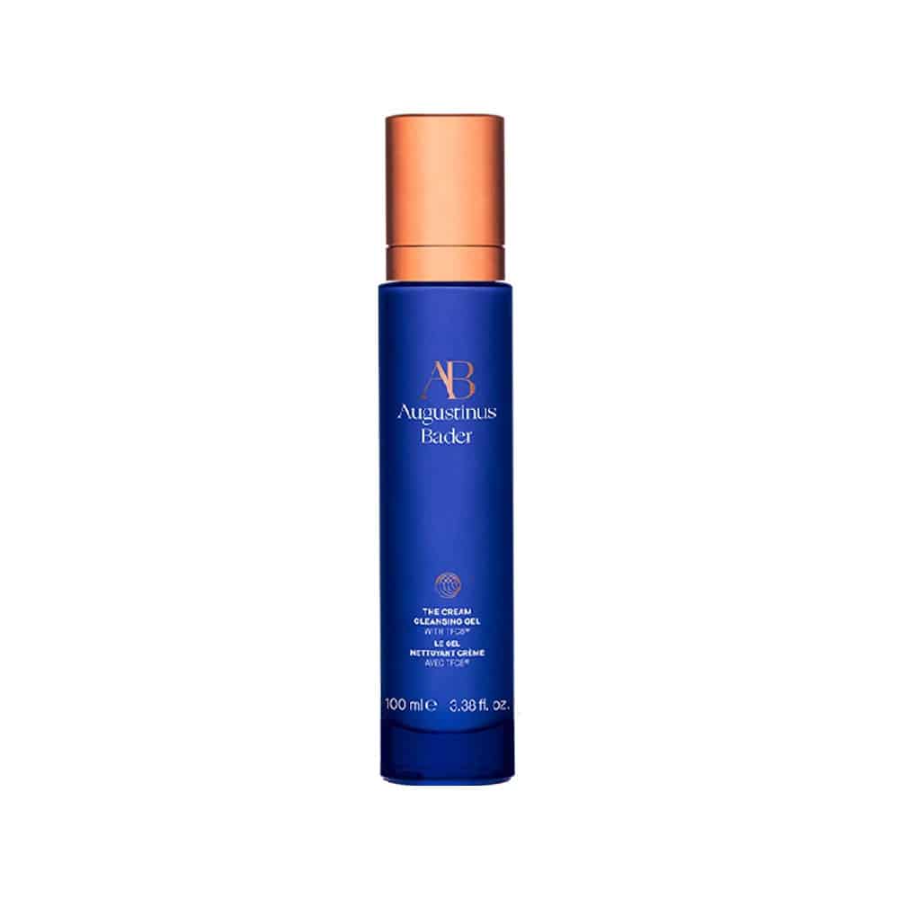 Augustinus Bader cream cleansing gel bottle with blue label and orange cap, 100ml