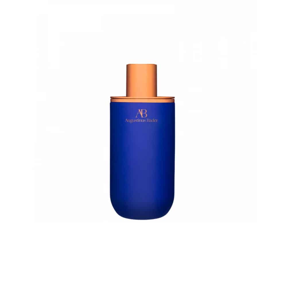 Eye cream bottle, blue cylindrical container with orange cap and A3 label