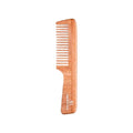 Wooden comb with fine teeth and curved end, embossed logo
