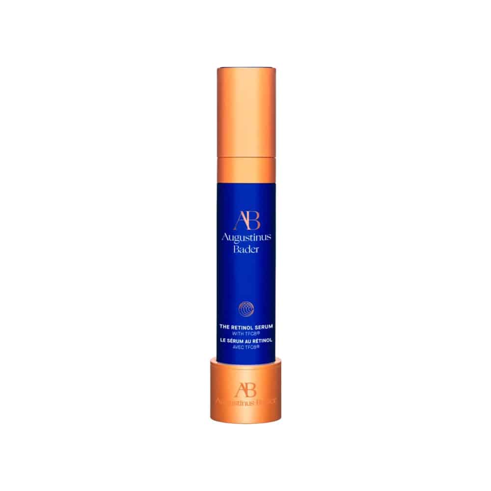 Augustinus Bader retinol serum bottle: orange cap, blue label
