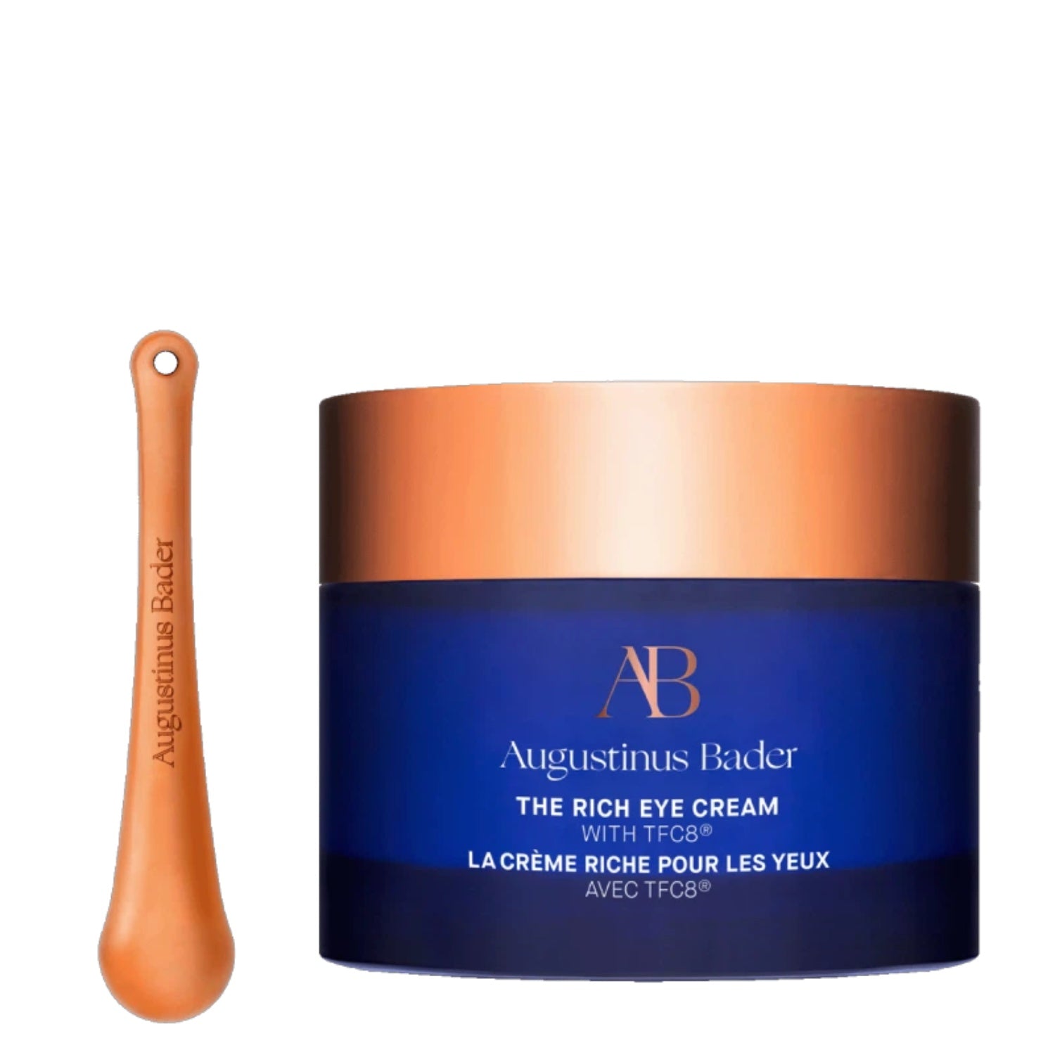 Augustinus Bader Rich Eye Cream jar, blue base with copper lid, 15 mL