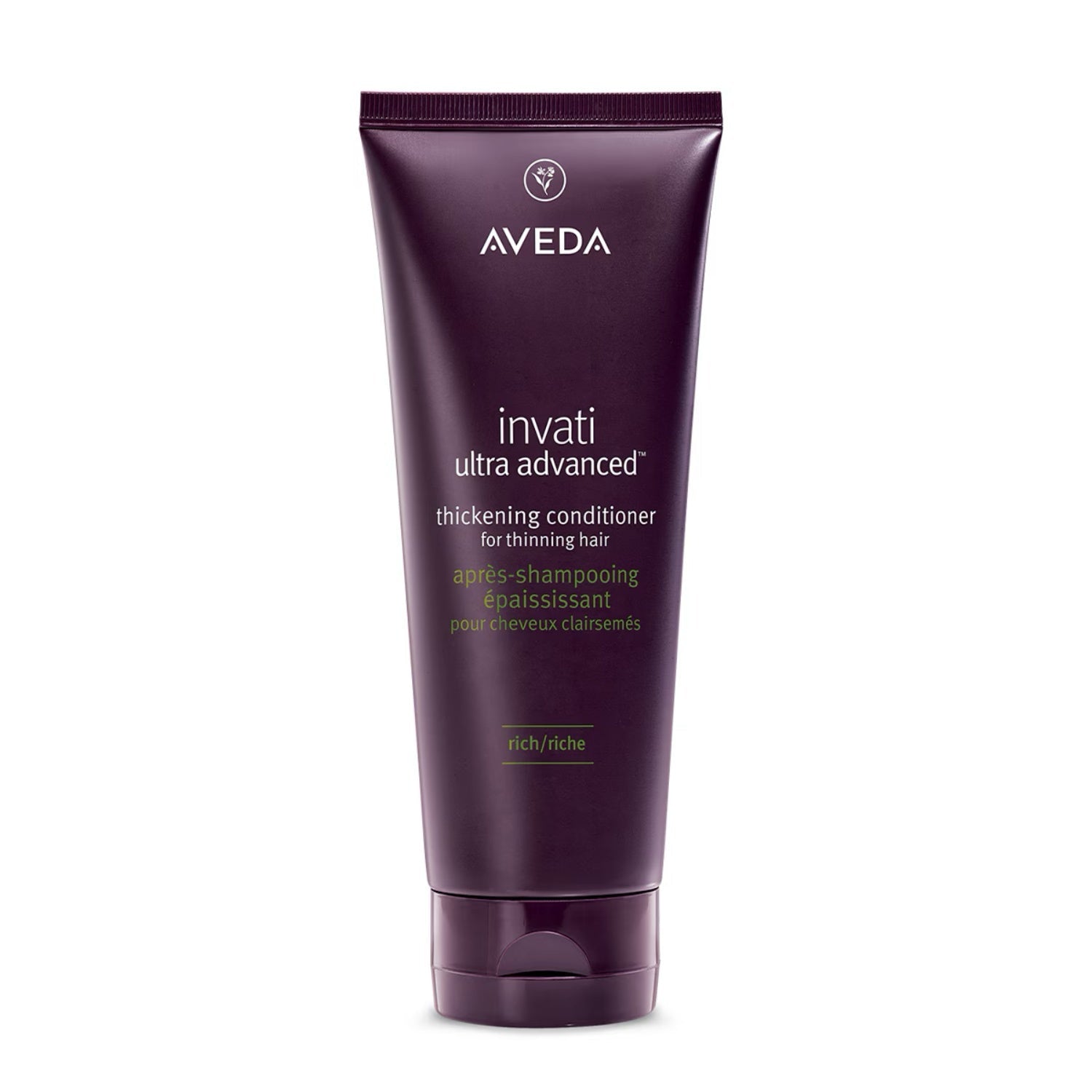 Aveda Invati ultra advanced thickening conditioner, rich formula in squeeze tube, dark purple