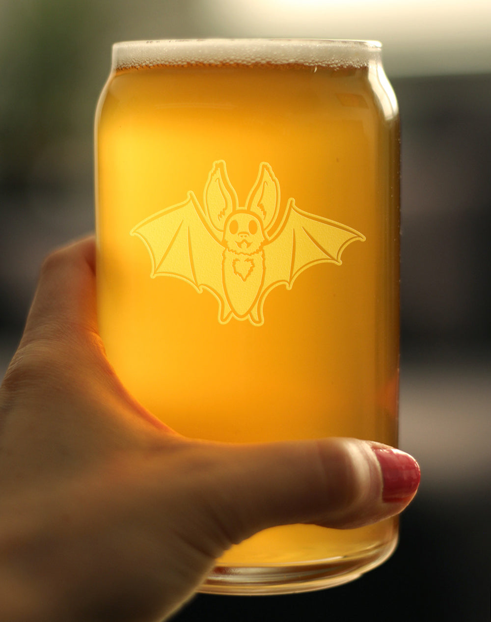 Bat Beer Can Pint Glass - Funny Cute Bat Gifts - Spooky Fun Halloween Decor with Bats - 16 oz Glasses