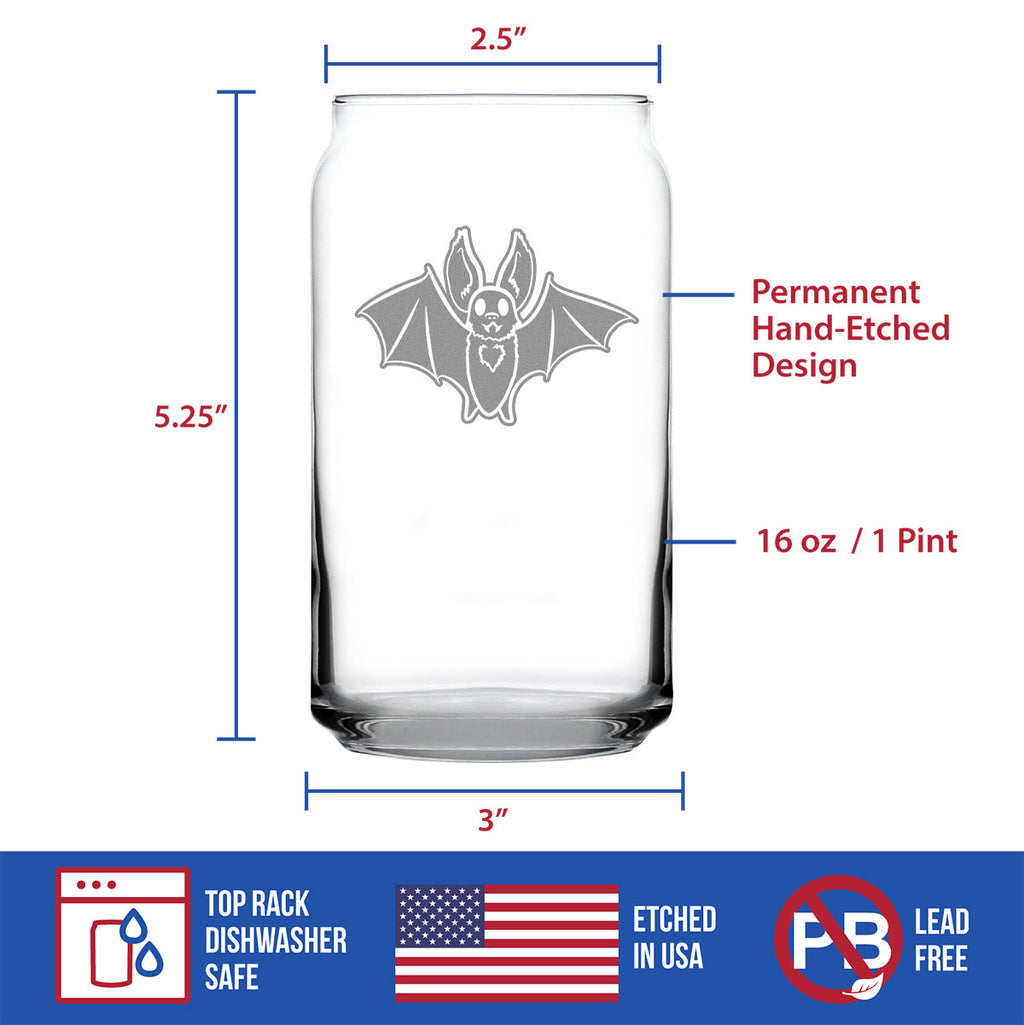 Bat Beer Can Pint Glass - Funny Cute Bat Gifts - Spooky Fun Halloween Decor with Bats - 16 oz Glasses