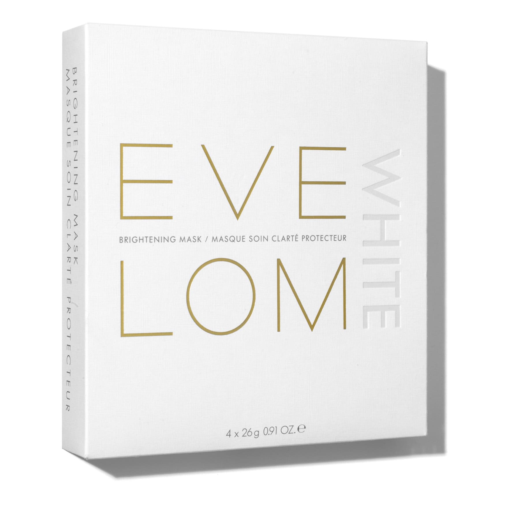 EVE LOM brightening masks box with gold and white packaging
