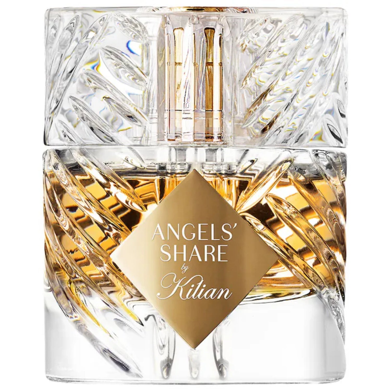 BY Kilian Angels' Share eau de parfum bottle, faceted clear glass with gold liquid