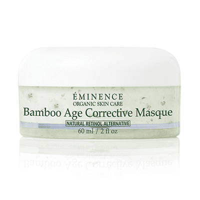 Bamboo age corrective masque jar with white lid and green label