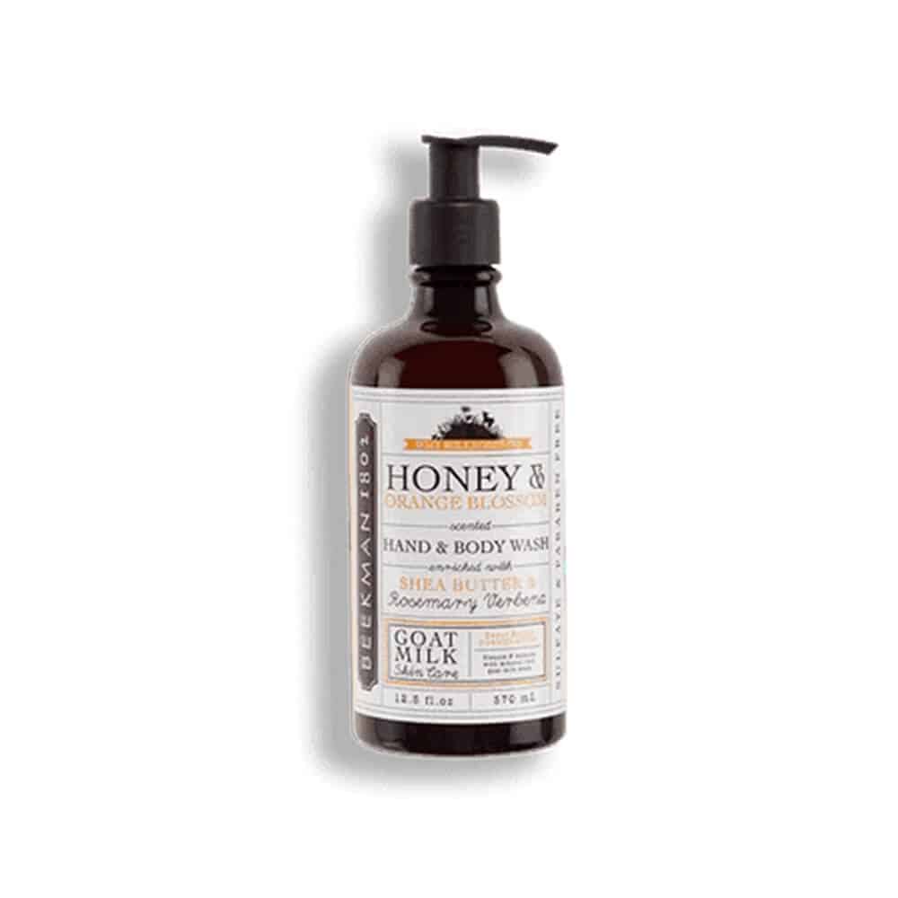 Beekman 1802 hand & body wash bottle with pump, amber glass