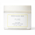 Whipped body cream jar with Beekman 1802 Pure goat milk label, white plastic lid