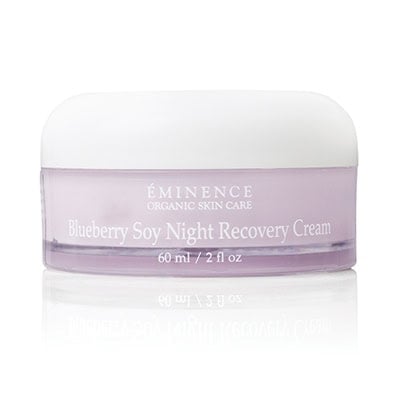 Eminence Blueberry Soy Night Recovery cream jar with purple cream, 2 fl oz
