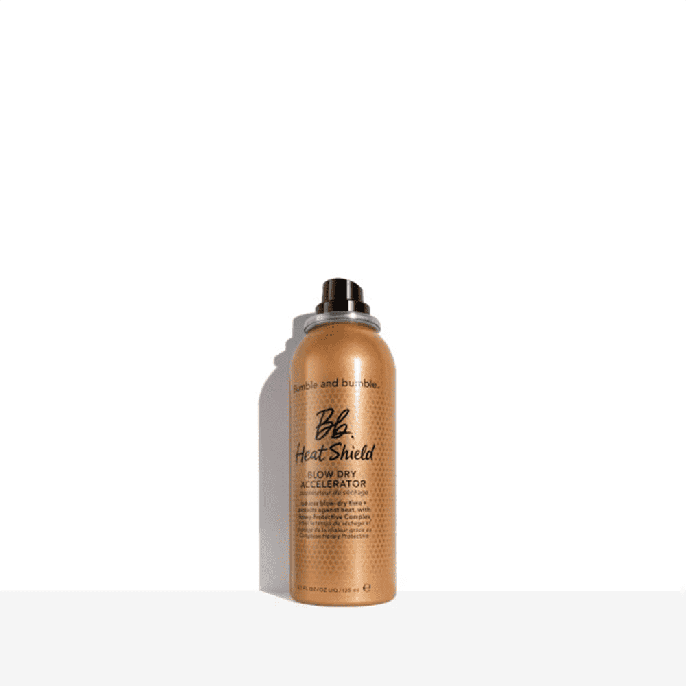 Bumble and Bumble Heat Shield blow dry accelerator bottle, amber tinted plastic