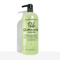 Seaweed shampoo bottle with black pump, translucent pale green liquid