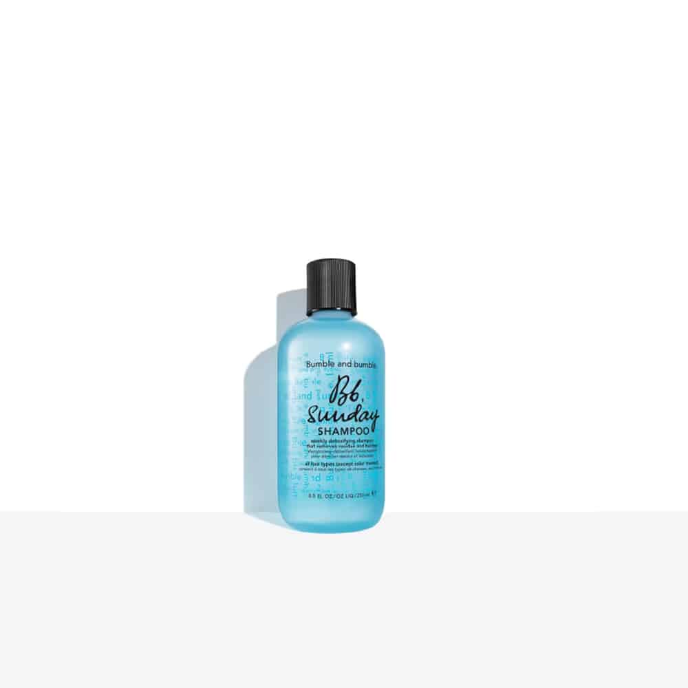 Sunday Shampoo 8.5 oz blue bottle with black pump cap, front label visible