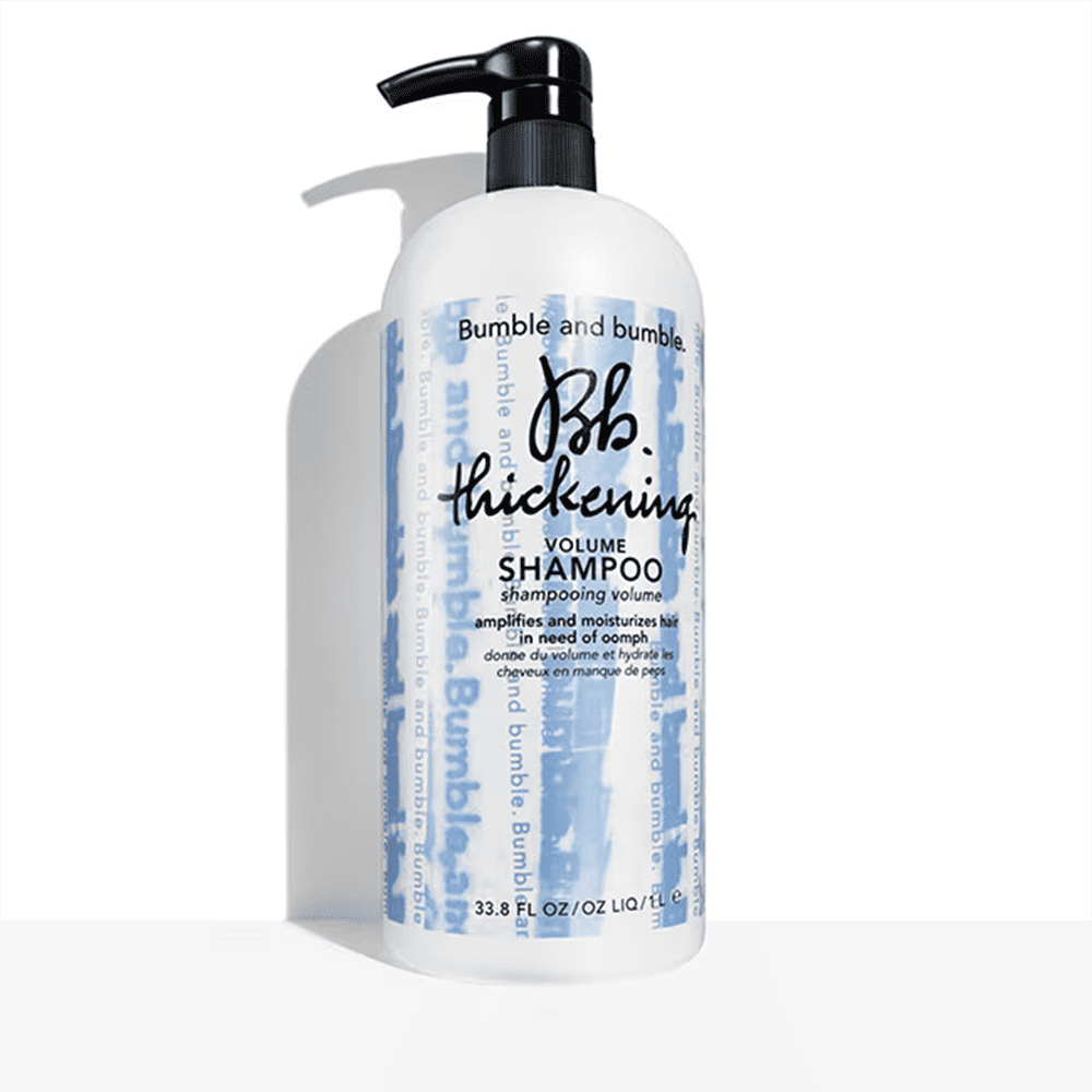 Bumble and bumble Thickening Volume Shampoo pump bottle with black dispenser, white