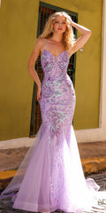 Lavender sequin mermaid gown with V-neck and sheer tulle skirt