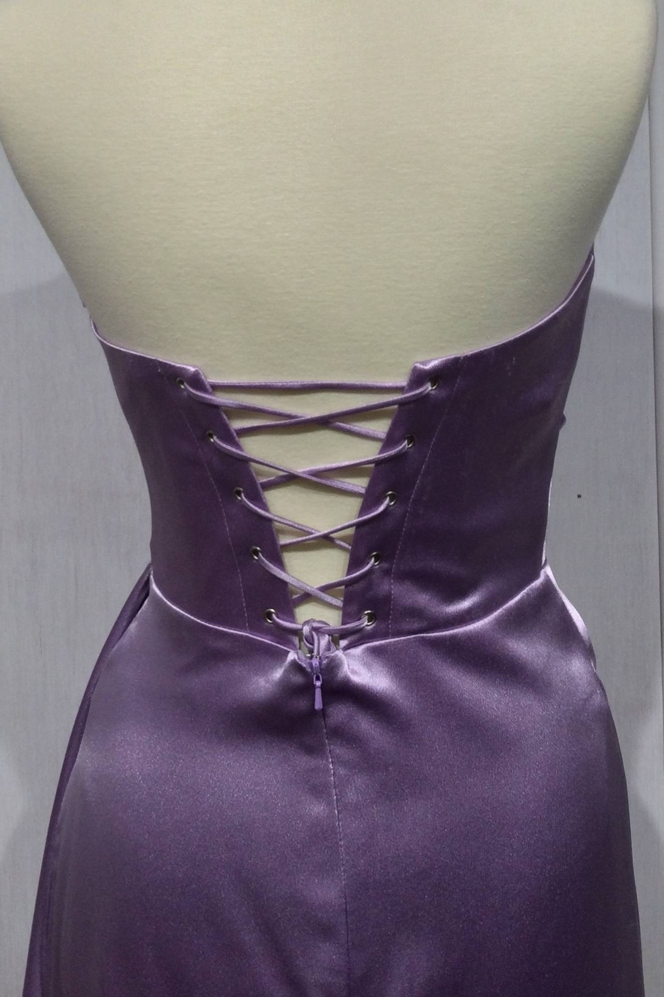 Lavender satin corset bodice with lace-up front and sweetheart neckline