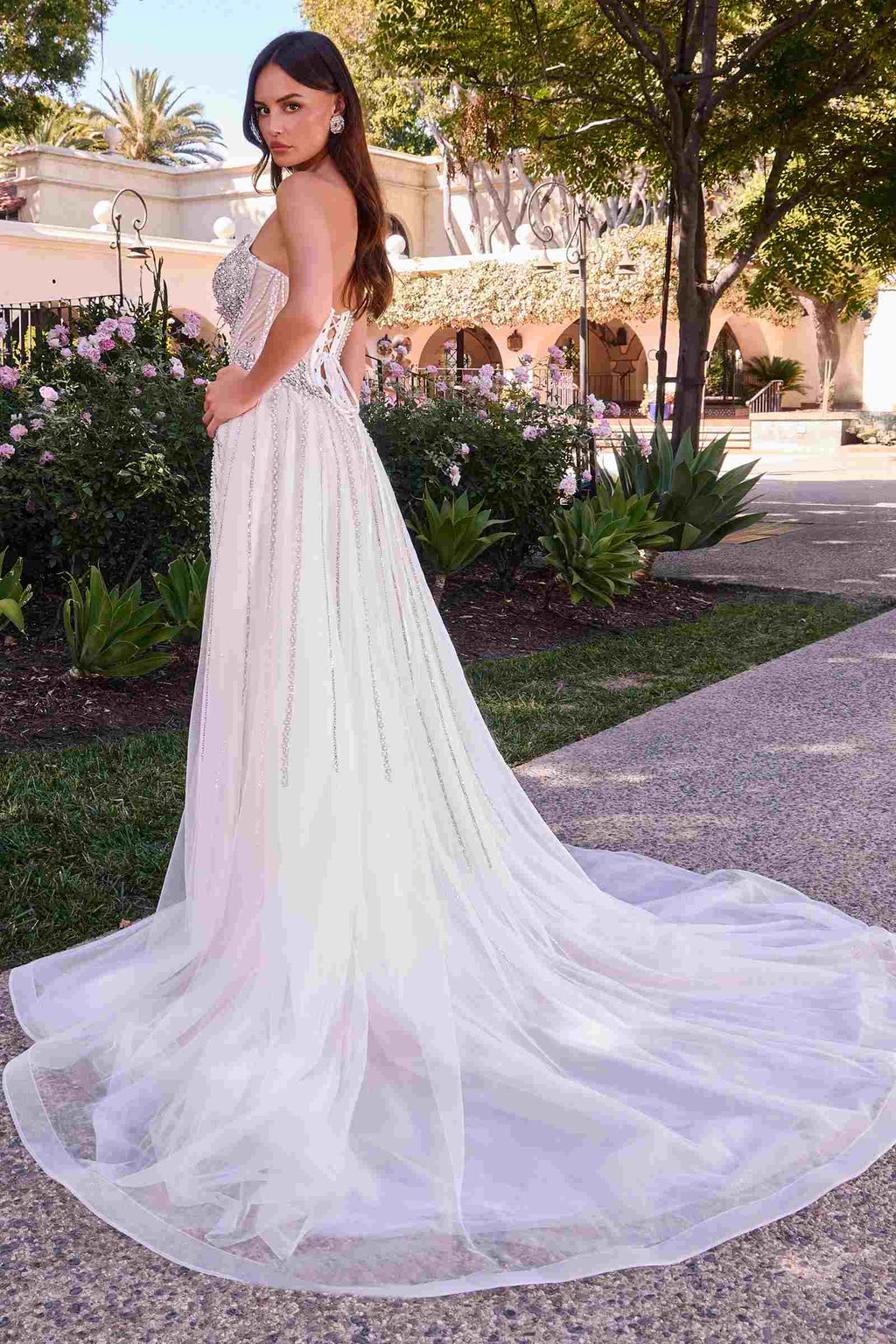 Ladivine CD643W Strapless Beaded Bridal Gown with Tulle Overskirt