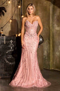 Dusty pink embellished mermaid gown with sweetheart neckline and thin straps