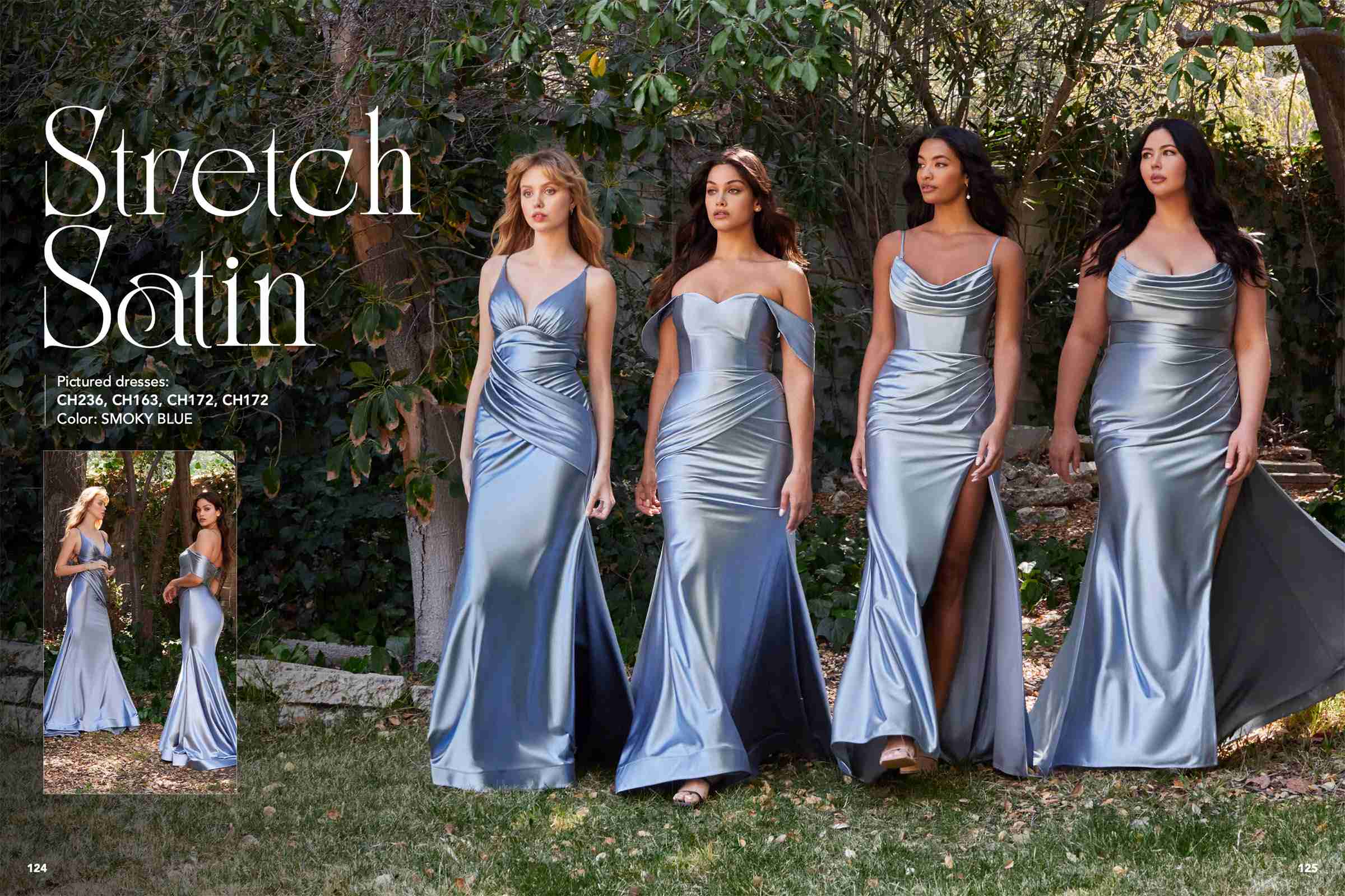 Blue satin off-shoulder fitted gown with sweetheart neckline and mermaid skirt