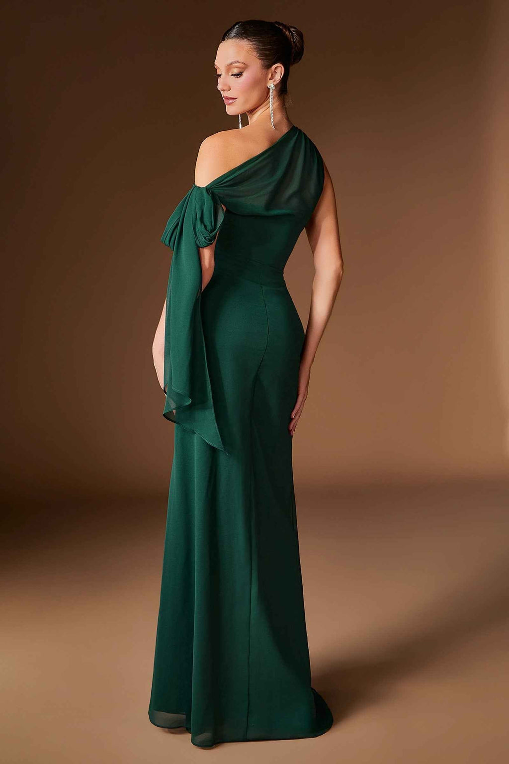 Ladivine CH2612 One Shoulder Fitted Flowing Chiffon Formal Gown