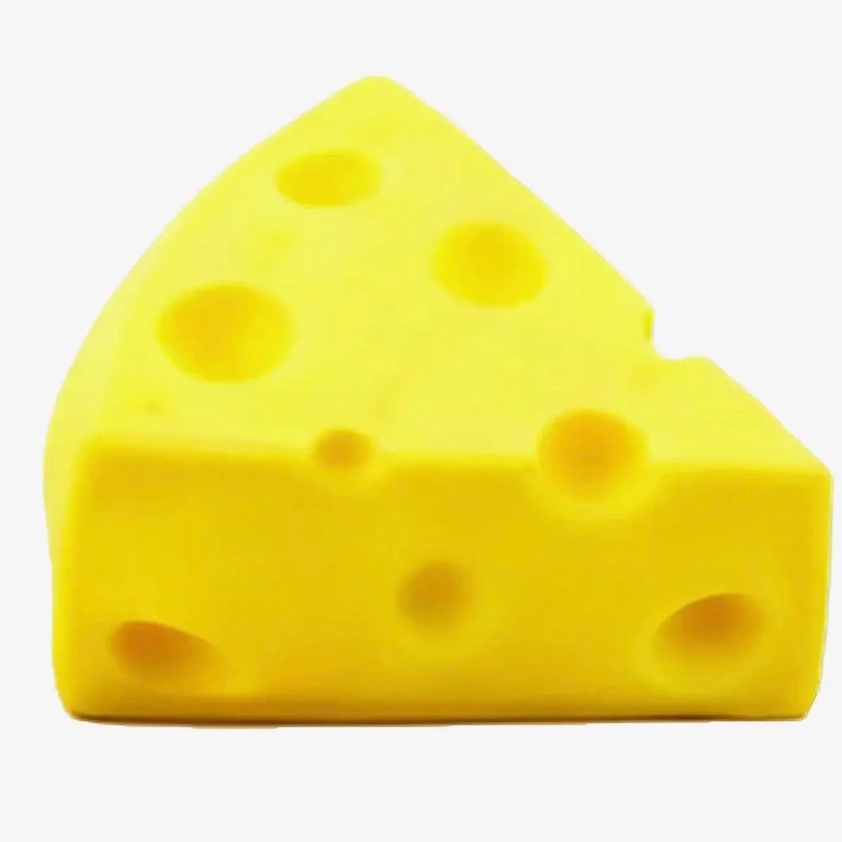 Yellow cheese squishy toy wedge with round holes