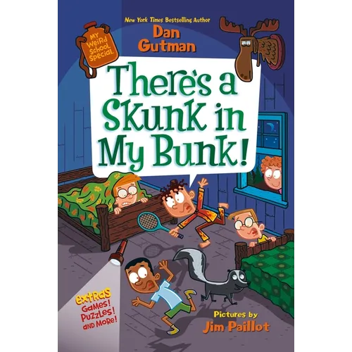 Children's paperback book with cartoon skunk, kids, and illustrated bedroom cover