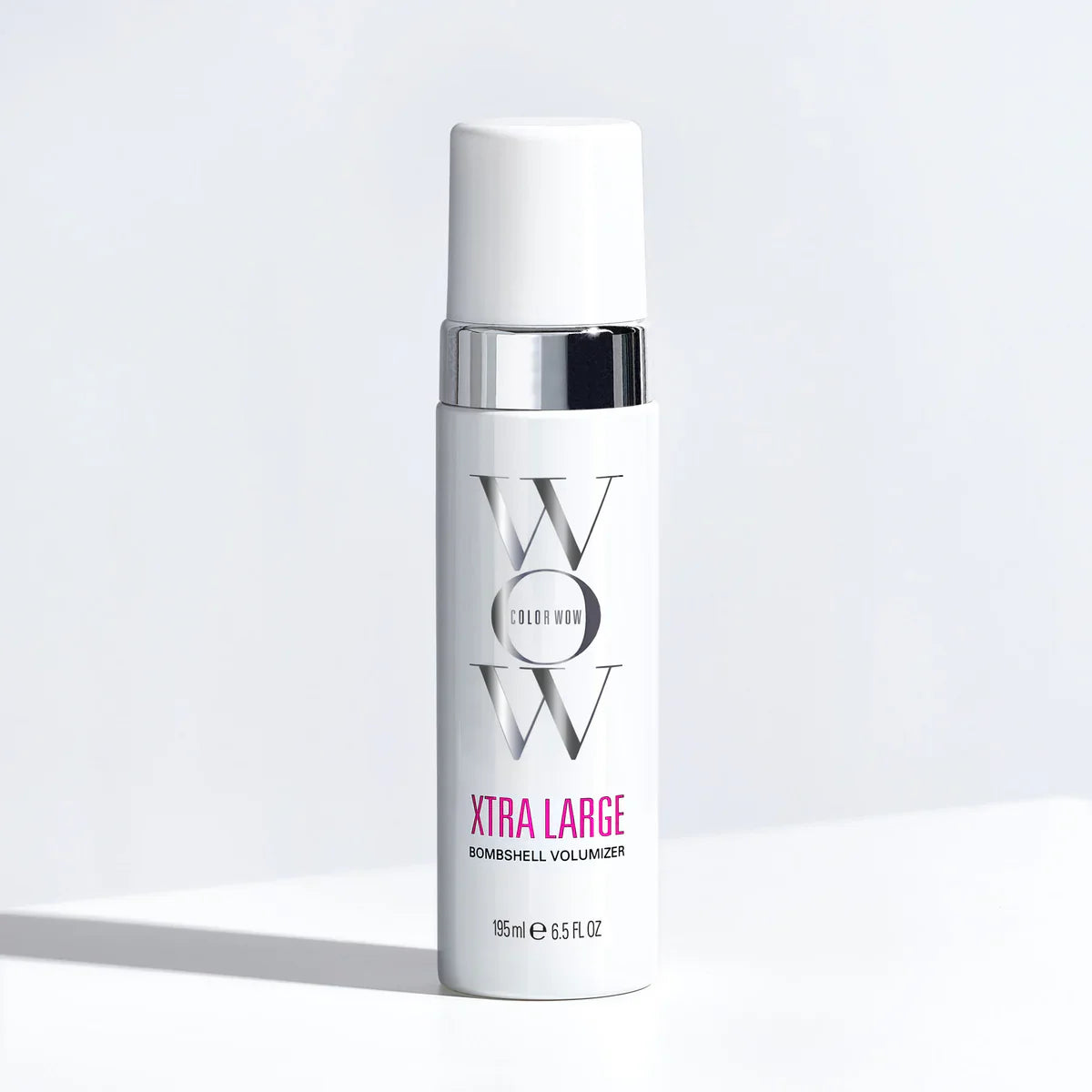 COLOR WOW Xtra Large Bombshell volumizer bottle, white with silver pump
