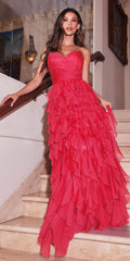 Azalea pink strapless ruffled A-line dress with tiered skirt