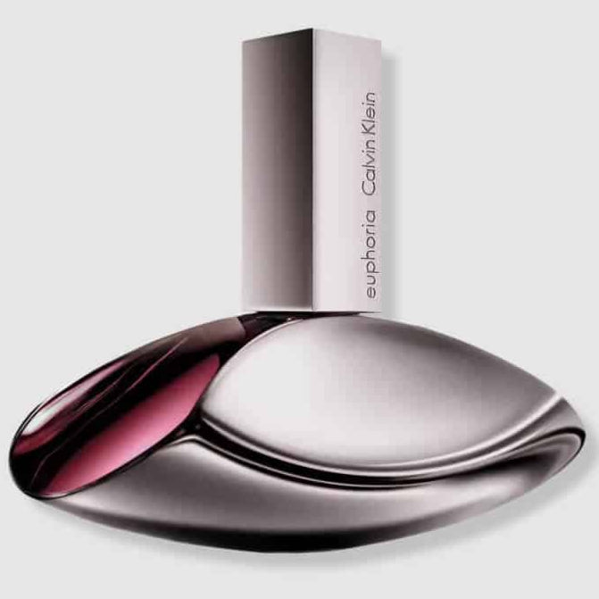 Calvin Klein Euphoria eau de parfum bottle, silver cap with purple tinted glass