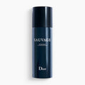 Christian Dior Sauvage deodorant spray, dark blue can with black cap and SAUVAGE text