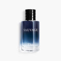 Dior Sauvage eau de toilette bottle with black cap and blue glass