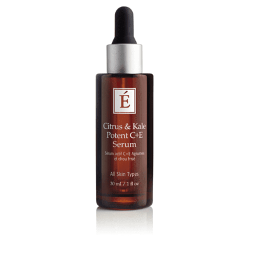 Eminence serum bottle with dropper, dark amber glass