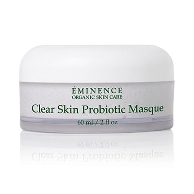 Eminence Clear Skin Probiotic Masque jar, white lid with gray label, 2 oz