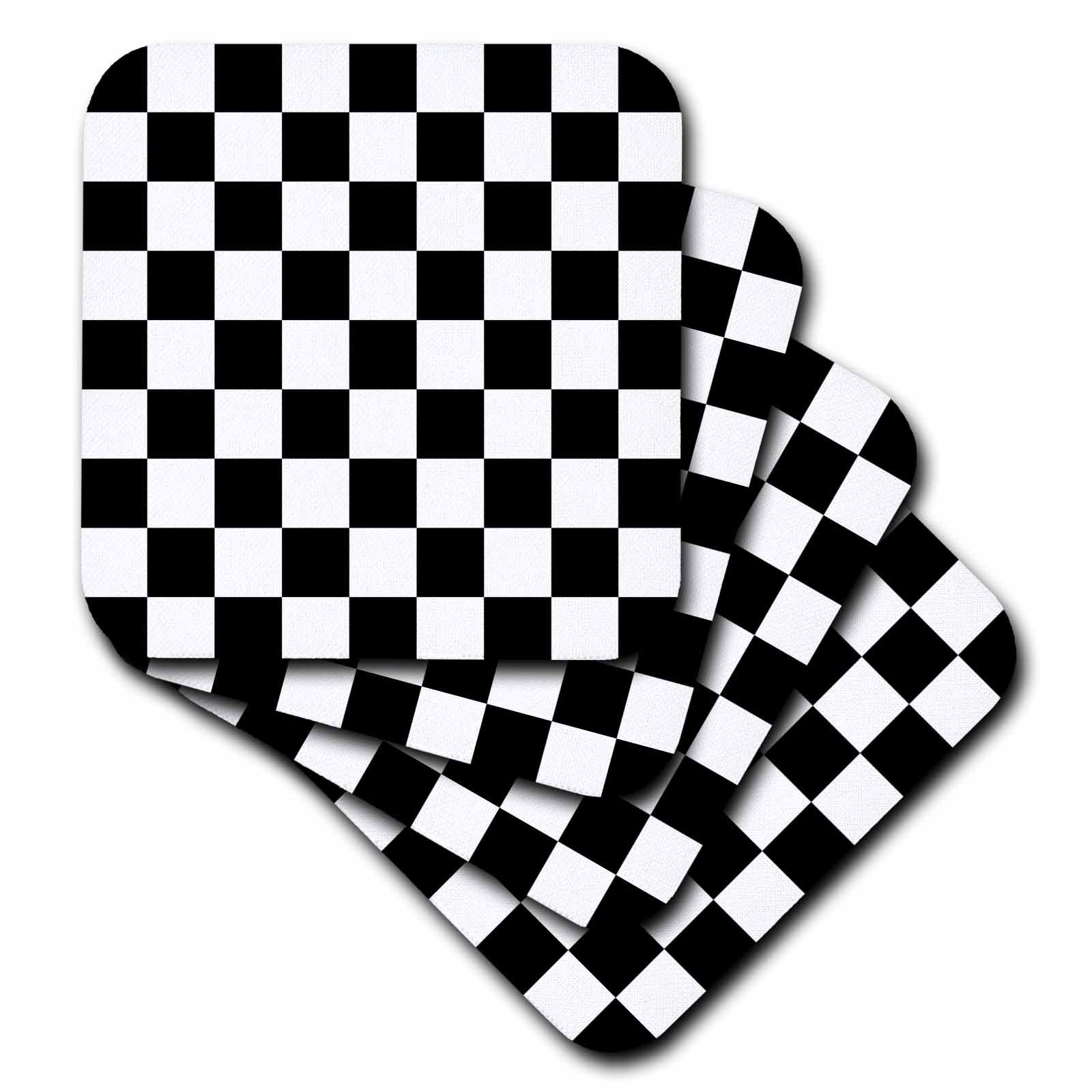3dRose InspirationzStore patterns - Check black and white pattern - checkered checked squares chess checkerboard or racing car race flag - Coasters (cst_154527)