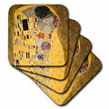 3dRose InspirationzStore Vintage Art - The Kiss c 1907 by Gustav Klimt - romantic lovers embrace - romance - gold famous classical fine art - Coasters (cst_155634)