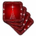 3dRose Doreen Erhardt Christmas Collection - Silver Star Christmas Tree with Holiday Red Background - Coasters (cst_164753)