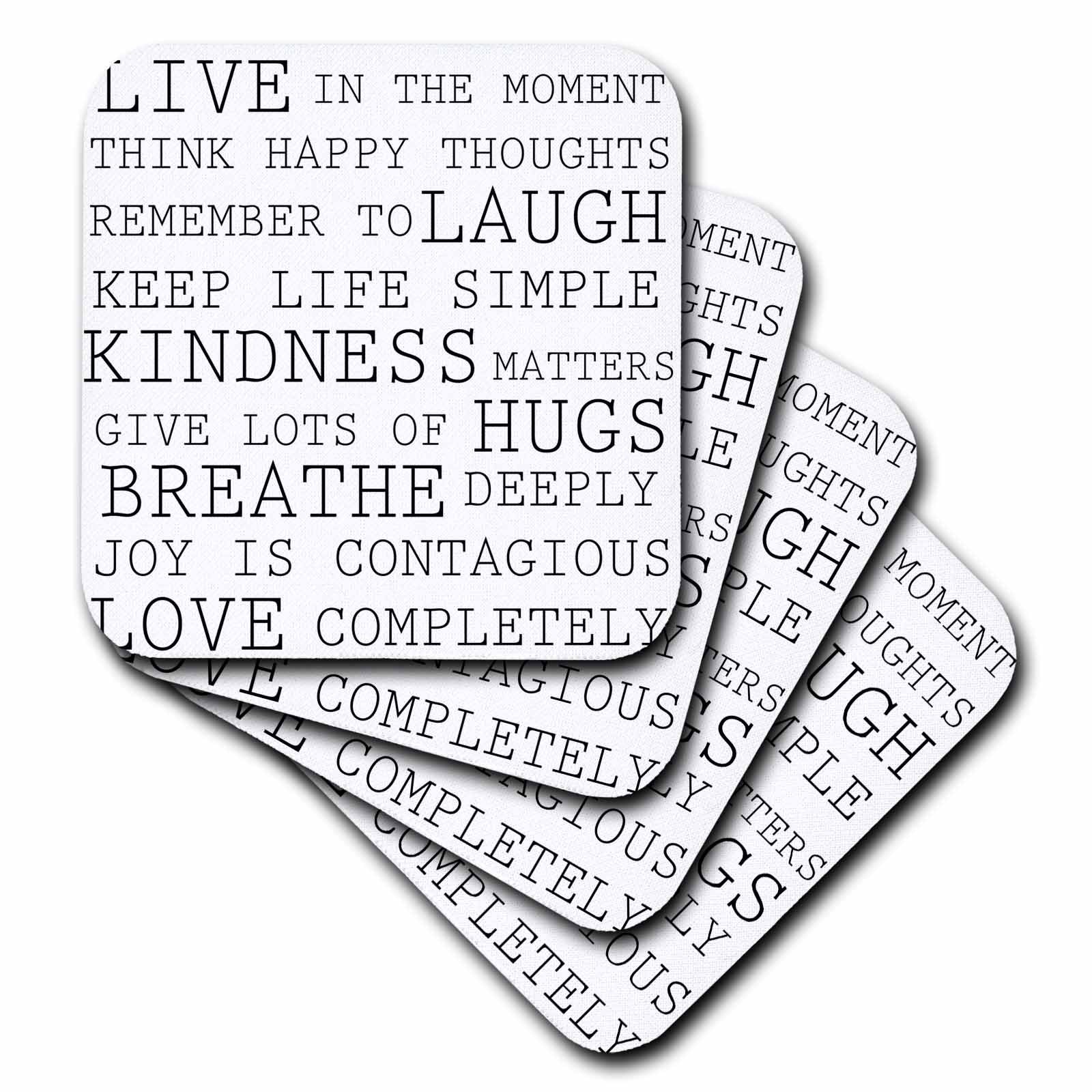 3dRose PS Inspirations - Inspirational Words Black and White Text - Coasters (cst_179040)