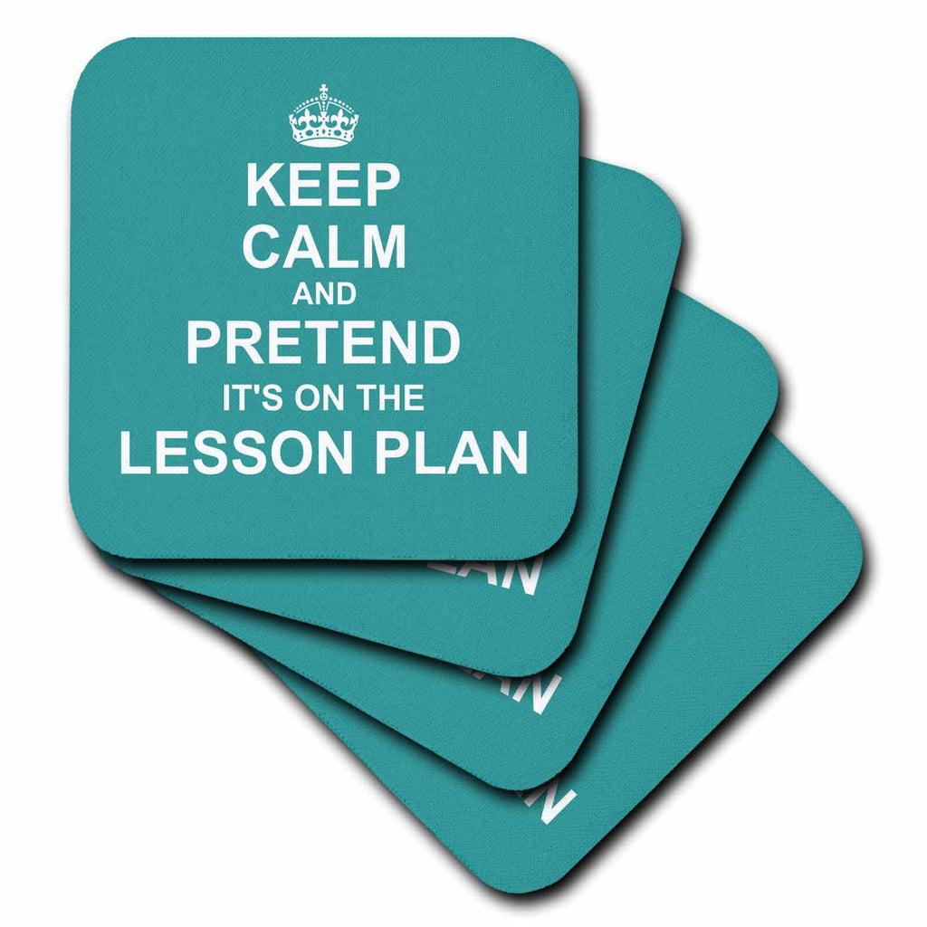 3dRose InspirationzStore Typography - Turquoise Keep Calm and Pretend its on the Lesson Plan teacher humor - Coasters (cst_179748)