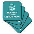 3dRose InspirationzStore Typography - Turquoise Keep Calm and Pretend its on the Lesson Plan teacher humor - Coasters (cst_179748)