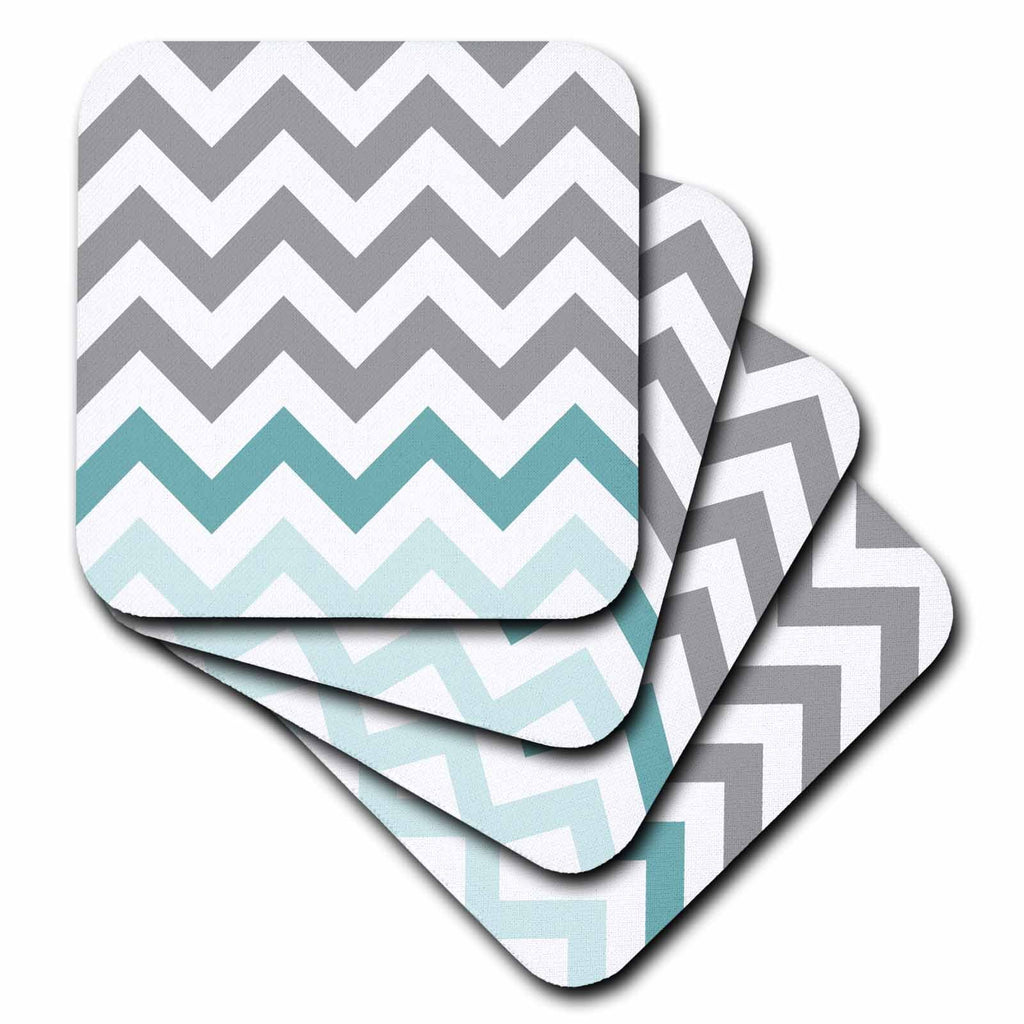 3dRose InspirationzStore Chevron Patterns - Grey chevron with mint turquoise zig zag accent gray zigzag pattern - Coasters (cst_179811)