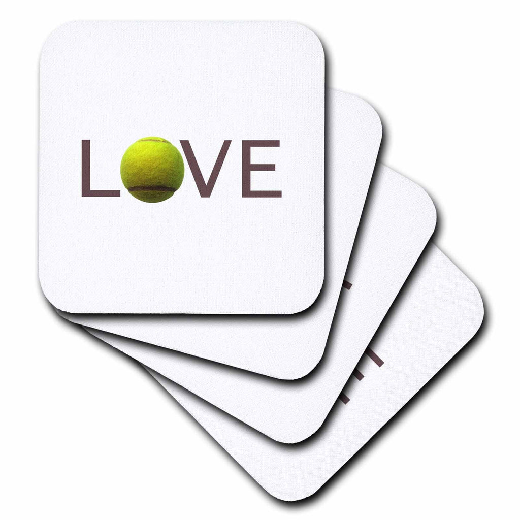 3dRose InspirationzStore Love series - Love text with green tennis ball for O. Sport player playing hobby - Coasters (cst_180488)