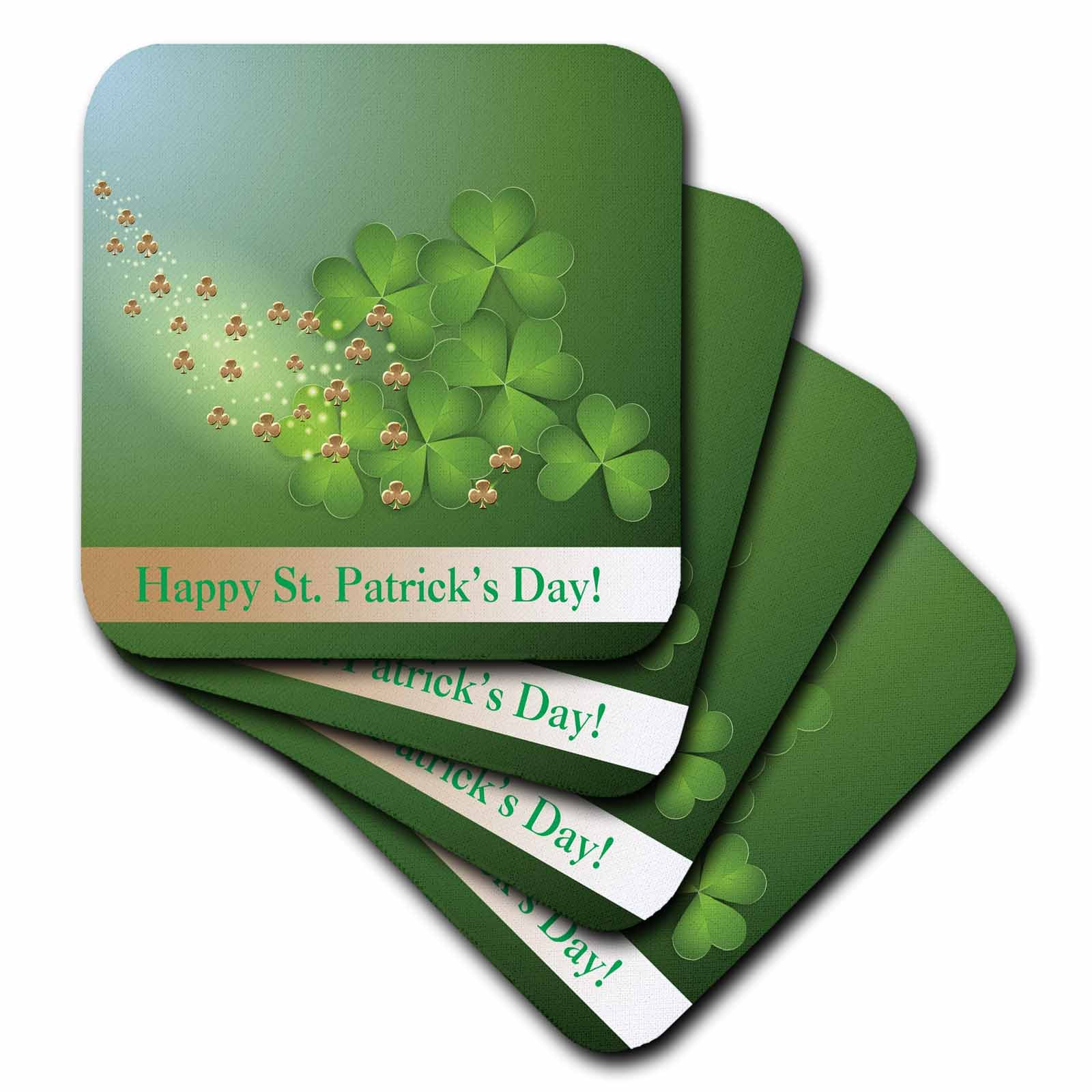 3dRose Beverly Turner St Patrick Day Design - Beautiful Green and Gold Shamrocks, Happy St. Patricks Day - Coasters (CST_180862)