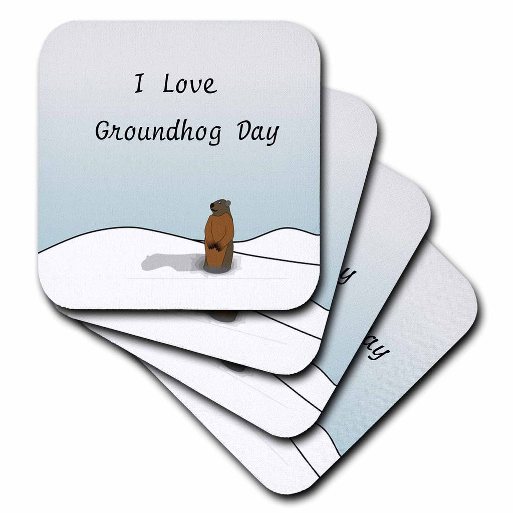 3dRose Florene - Humor - Print of I Love Groundhog Day Cartoon - Coasters (cst_204327)