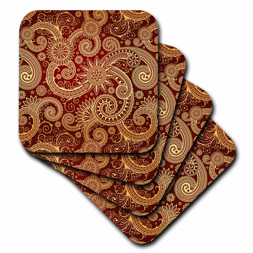 3dRose RinaPiro - Patterns - Pattern, print burgundy and gold - Coasters (cst_212005)