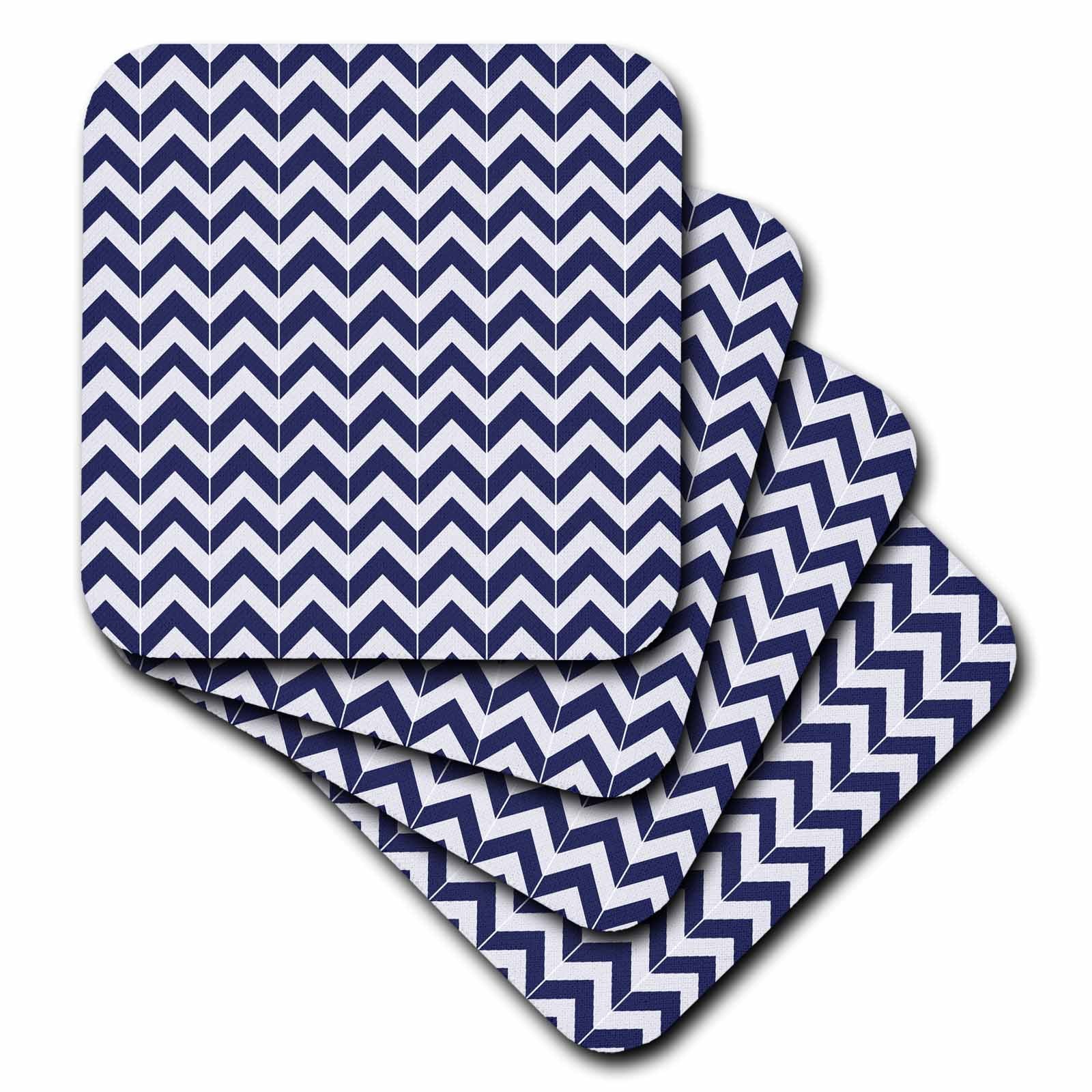3dRose Janna Salak Designs Contemporary Patterns - Navy Blue and White Chevron Herringbone - Coasters (cst_212474)
