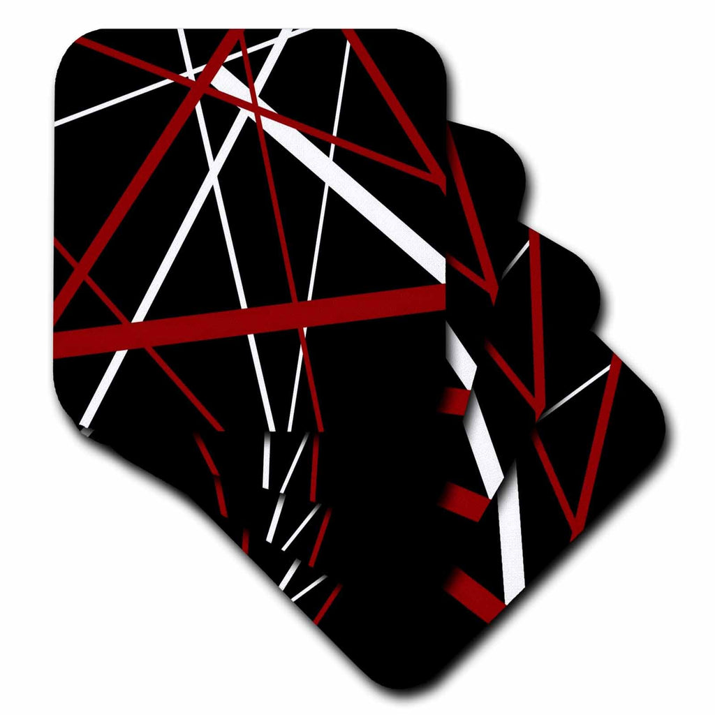 3dRose Taiche - New Media Art - Kaleidoscope - Red and White Stripes on A Black Background - Coasters (cst_214093)