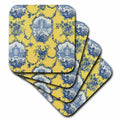 3dRose RinaPiro - French Toile - Garden French Toile. Yellow and Blue. Popular Toile Print. - Coasters (CST_218087)
