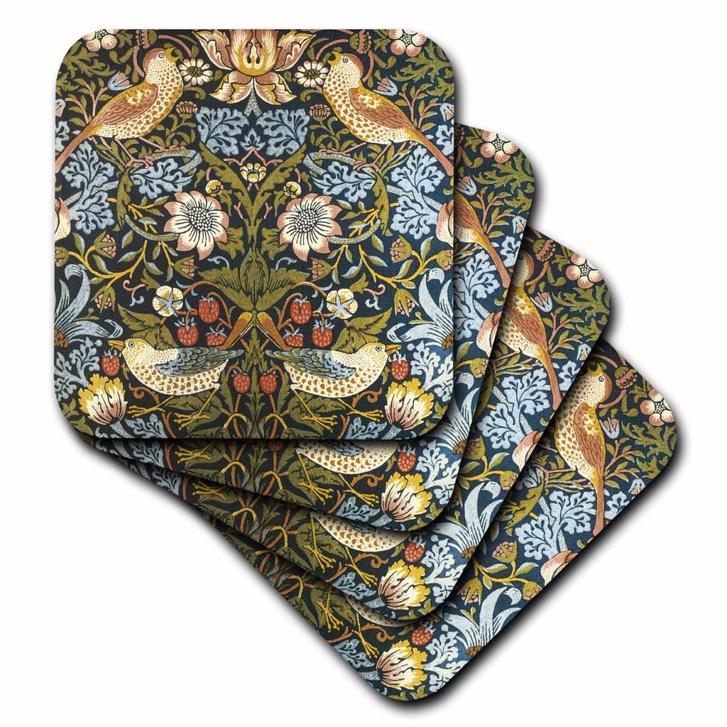 3dRose Russ Billington Patterns - William Morris Strawberry Thief Pattern - Coasters (cst_219390)