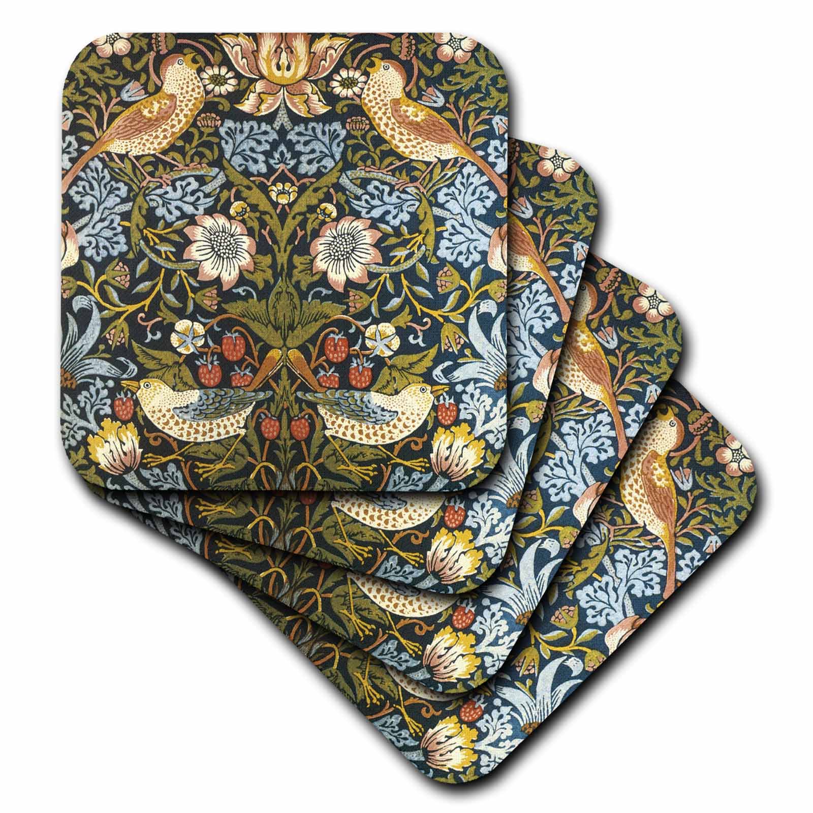 3dRose Russ Billington Patterns - William Morris Strawberry Thief Pattern - Coasters (cst_219390)